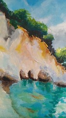 acrylic painting on canvas original handmade art with seascape 16 in by 12 in