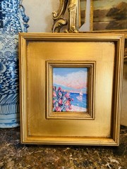 KADLIC Original Oil Painting Seascape Wildflowers Impasto Gold Gilt 12” Frame
