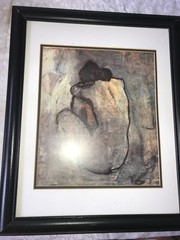 Vintage PABLO PICASSO Matted/Framed ART Print „NUDE“ Seated WOMAN 18½” W x 22½”H