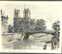 Set of 4 Vintage Franz Herbelot Paris Watercolor Litho Print Artwork