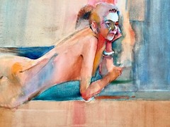 Vintage Impressionist Watercolor Painting Reclining Woman Figure RICH BUCHWALD