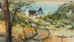 Original Thomas Trausch Signed Watercolor Landscape Painting Framed Farmhouse