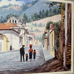 Vintage Carlos De Leon Campos 1980 Oil Painting Guatemalan Street Scene Framed