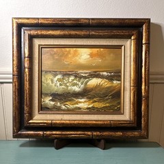 Original Roal English Painting Seascape Sunset Realism Framed Canvas VTG signed