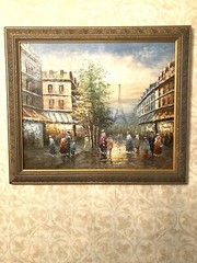 French Oil on Canvas, Eiffel Tower Paris, Large 28 3/8″W x 24 3/8″ H