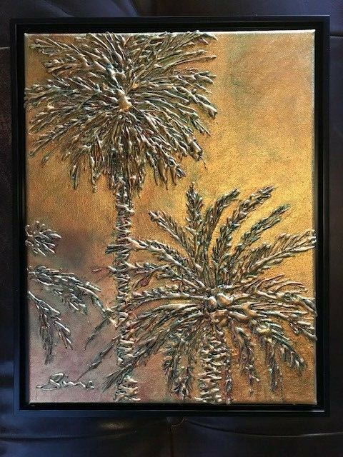 „Hawaiian Golden Sunset Palms“ 11″ x 14″ Original Hawaii Tree Art by Ilze Sims