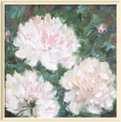 peonies original oil painting, white peonies wall art, square flower painting