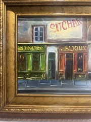 Vintage Mid-Century Paris Street Scene Oil Painting – Ornate Gold Wood Frame
