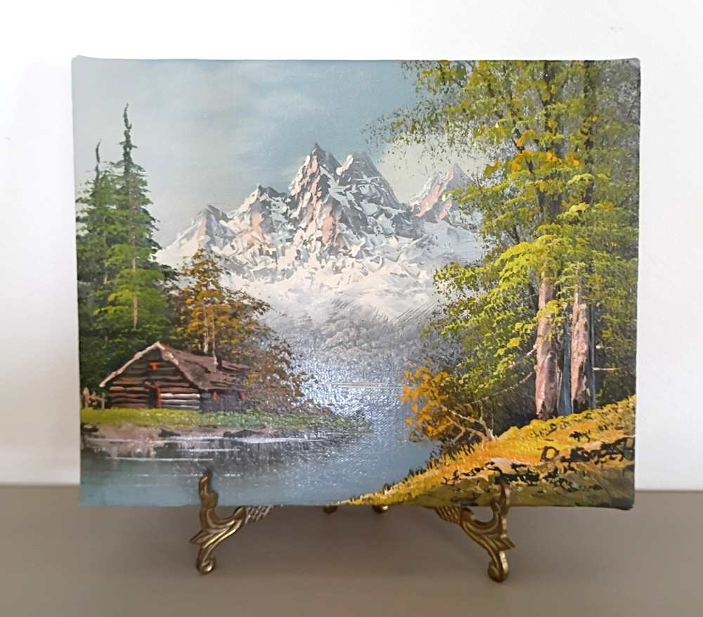 Vtg Original Mountain Cabin by the River Oil Painting Signed 8″ X 10″ Unframed