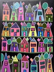 Original ACEO Art Card Painting Houses