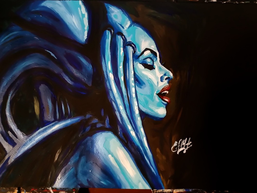 poster portrait of Diva Plavalaguna, Fifth Element, paper, acrylic, handmade