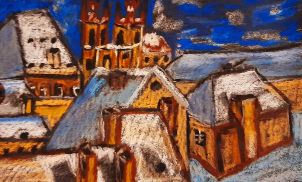 Prague Snow Original Painting Czech Architect Wall Art Old City Winter Original