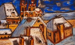 Prague Snow Original Painting Czech Architect Wall Art Old City Winter Original