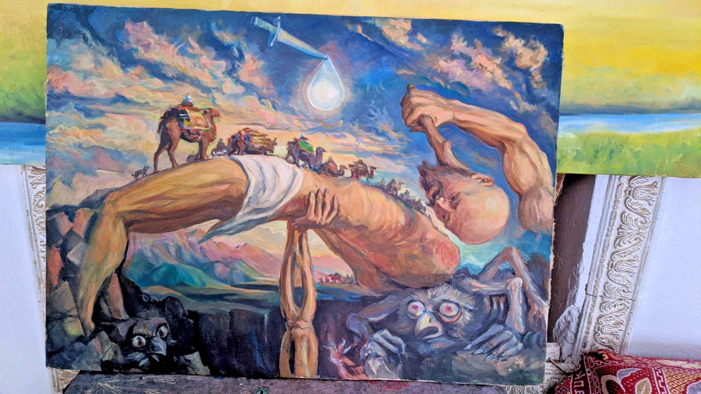 The Silk Road – Kyrgyz abstract surrealist painting fine art unique rare