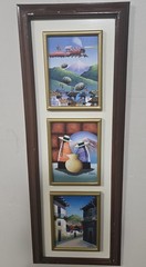 VTG Mexican Folk Art Painting 3 Panel Framed Signed J. RAPHAEL Gorgeous Colors