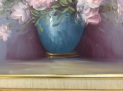 Original Painting Bouquet Pink Flowers in Vase Artist Signed Oil Acrylic Donald