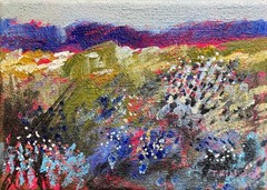 Blue Hour Acrylic Painting 5×7″, Original Art Wildflower Field Prairie Landscape