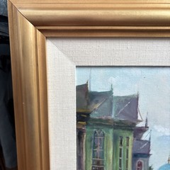 Vintage Oil Painting Constantinople City Scene Mosque Framed 25×21”
