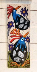 John Sperry Outsider Southern Primitive bird Folk Art Guinea Hens Painting Bird
