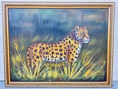 Large Framed Oil Painting of a Leopard In the Wild by C. Benlot – 42″ x 54″