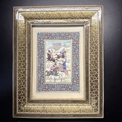 Vintage Miniature Persian Painting Katham Kari Bone(?) 8”x10” #2