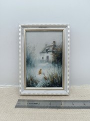 Winter Nature Oil Painting Original Art Rural Landscape Cat 4 x 6 inches