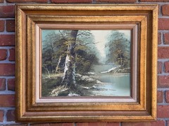 Vintage Signed Oil Painting Impasto Landscape 24×20 Framed MCM
