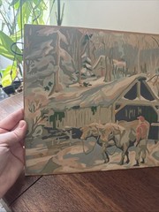Vintage Paint by Number Winter Farm Snowy Scene NO FRAME Forest Trees Gift Prop