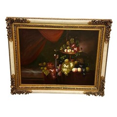 80’s Large Renaissance Oil painting In Victorian Design Frame 60” X 48”