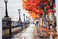 COMPLETED Autumn Rain Bridge Europe Fall Paint-by-number Kit 20-3/4″ x 15-5/8-SU