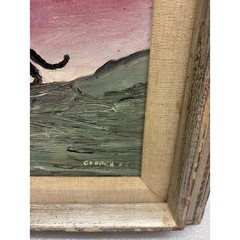 MCM Minimalist Panther Oil Painting on Canvas with Wood/ Linen Frame
