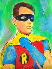 ATC ACEO Superhero ROBIN Abstract Art