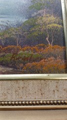 Vintage Oil Painting Landscape Mountain Forest Lake Gold Frame Signed 14 X 12″