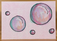 Original ACEO Art Bubbles Copic Marker Miniature OOAK Painting #1/8