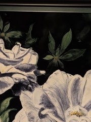 Large Gardenias Silk Floral Picture Art White Black Framed Stunning! 31×23″