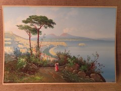 Original Neapolitan School of Painting by M. Gianni of Mt. Vesuvius Italy