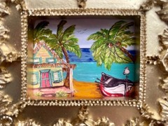 Beach House mini print of original painting • vintage ornate frame
