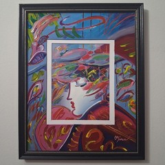 Peter Max Blushing Beauty Painted Mat by Juan Mira Solid Wood Frame Glass COA