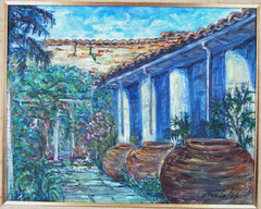 Original Hecto Vidal Oil Painting Tinajones, Colonial Patio Camaguey, Cuba 20×16