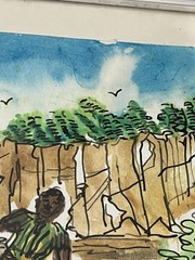 2 Vintage Jamaican Folk Art Watercolor Village Life Games Signed Canute Davis