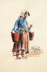 Günter Schönfeld 1911-1988 Wildeshausen/watercolor 1947 old farmer’s wife cow