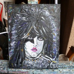 PAUL STANLEY star singer guitarist KISS painting original 8×10 signed by Crowell
