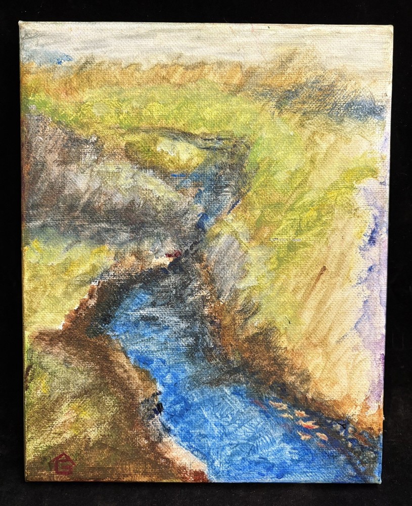 “Stream of Consciousness” 8”x10” Orig Oil Acrylic Painting Taos Artist Penington
