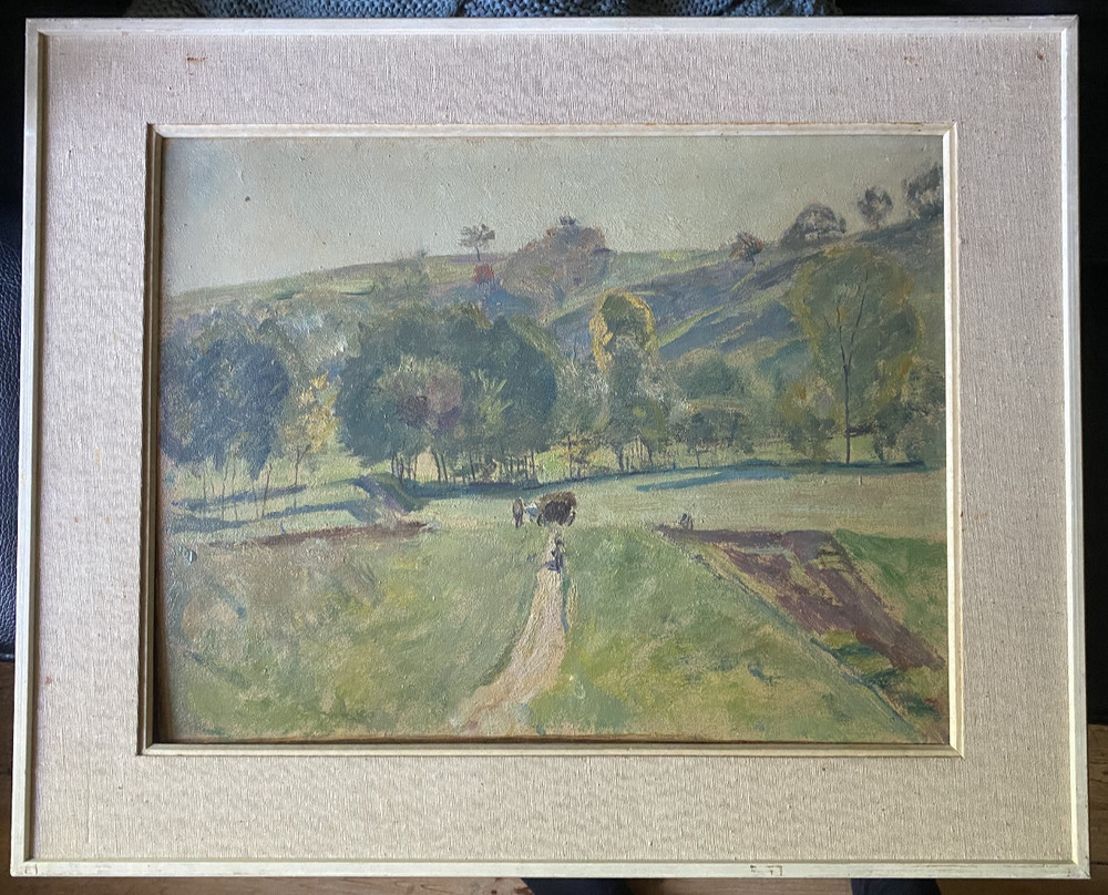 Oil Painting Acker Fields Morning Against Farms 1921 Summer Day Signed Illegibly