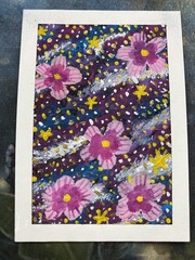 ACEO Original Flowers Space Cosmos Plant Floral Miniature Painting OneCraftyLady