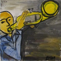 Saxophone 40×40 music jazz orig sign ZM dat acrylic/LW art milling