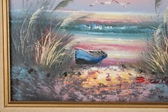 Small Vintage Sunrise Seascape Oil Painting Signed Illegible
