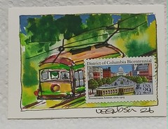 POSTAL WHIMSY – OOAK ACEO “Streetcar on Pennsylvania Avenue” Washington DC