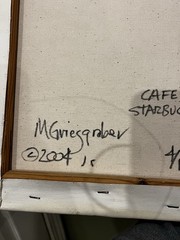 Original Hand-Painted Café Street Scene on Canvas, Signed M. Griesgraber, 2004