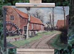 Oil On Canvas Wood Robert Folville Signed Large Watermill Landscape OOAK